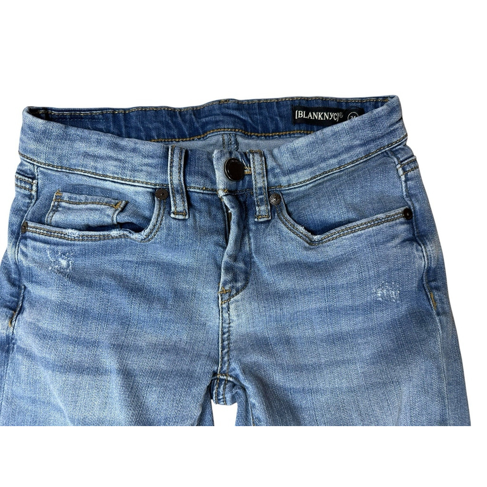 Blank NYC Womens Flare Blue Jeans Size 24 Raw Ruffled Hems Mid Rise - Picture 3 of 11